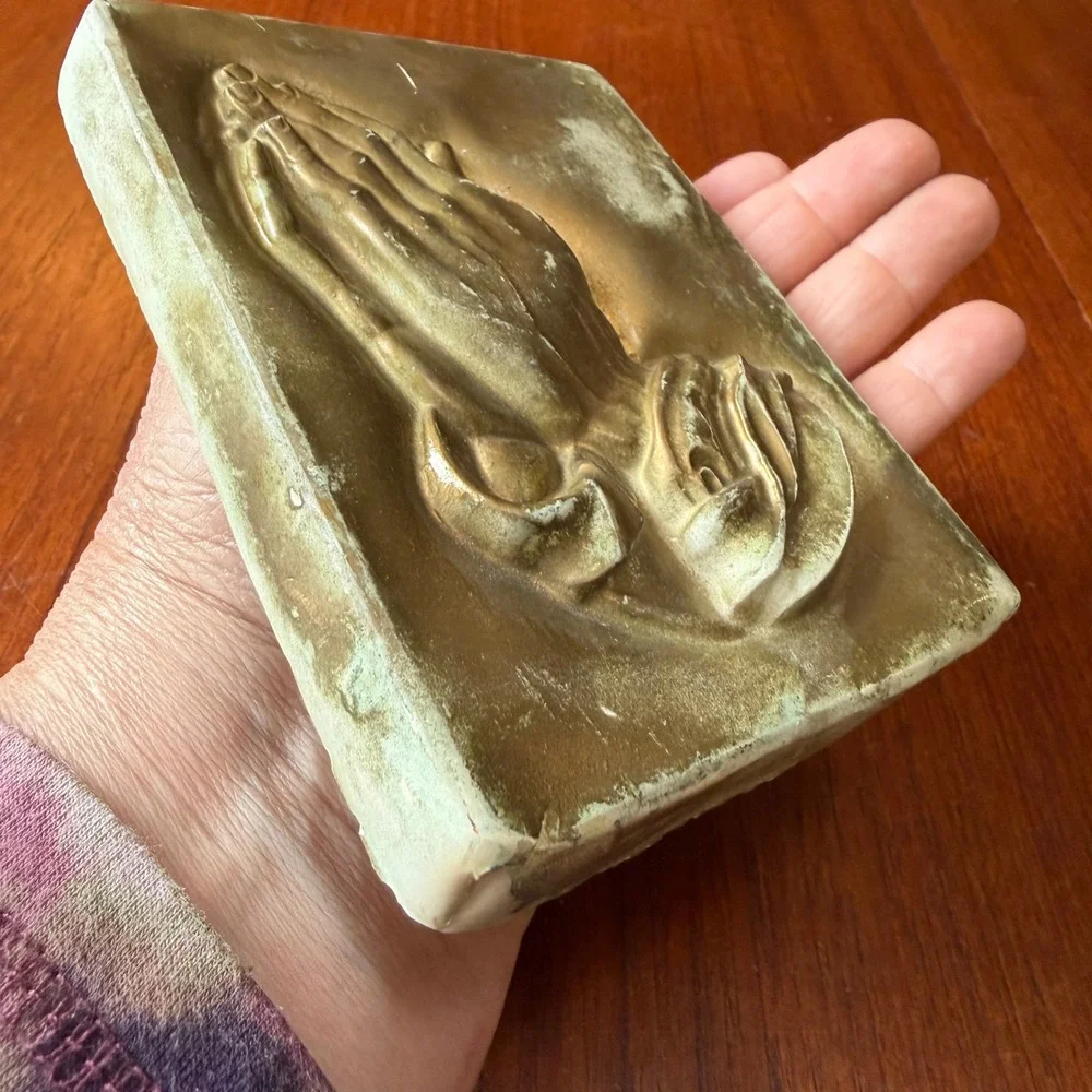 Vintage Praying Hands Plaster Wall Plaque Gold Patina Religious Art Spiritual